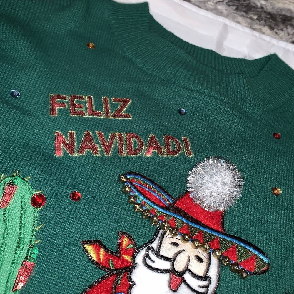 Holiday Time Feliz Navidad Christmas Ugly Sweater Women's XL(16-18) Multicolors - Picture 4 of 8